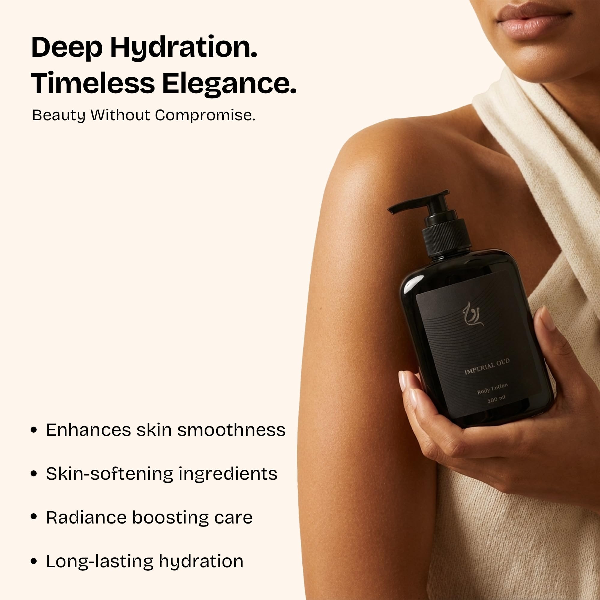 ROUH Imperial Oud Body & Hand Lotion 300ml – Luxury Unisex Moisturising Cream with Amber Notes – Deeply Hydrating, Non-Greasy Formula for Smooth, Soft & Radiant Skin