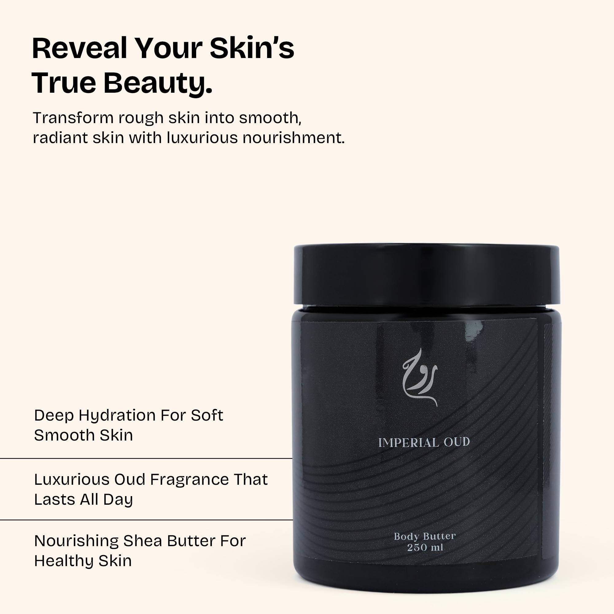 ROUH Amber Mirage Body Butter for Men and Women – Luxurious Moisturiser with Shea Butter and Oud, Amber, and Patchouli– Hydrating Skincare for Soft, Moisturised Skin – All Skin Types