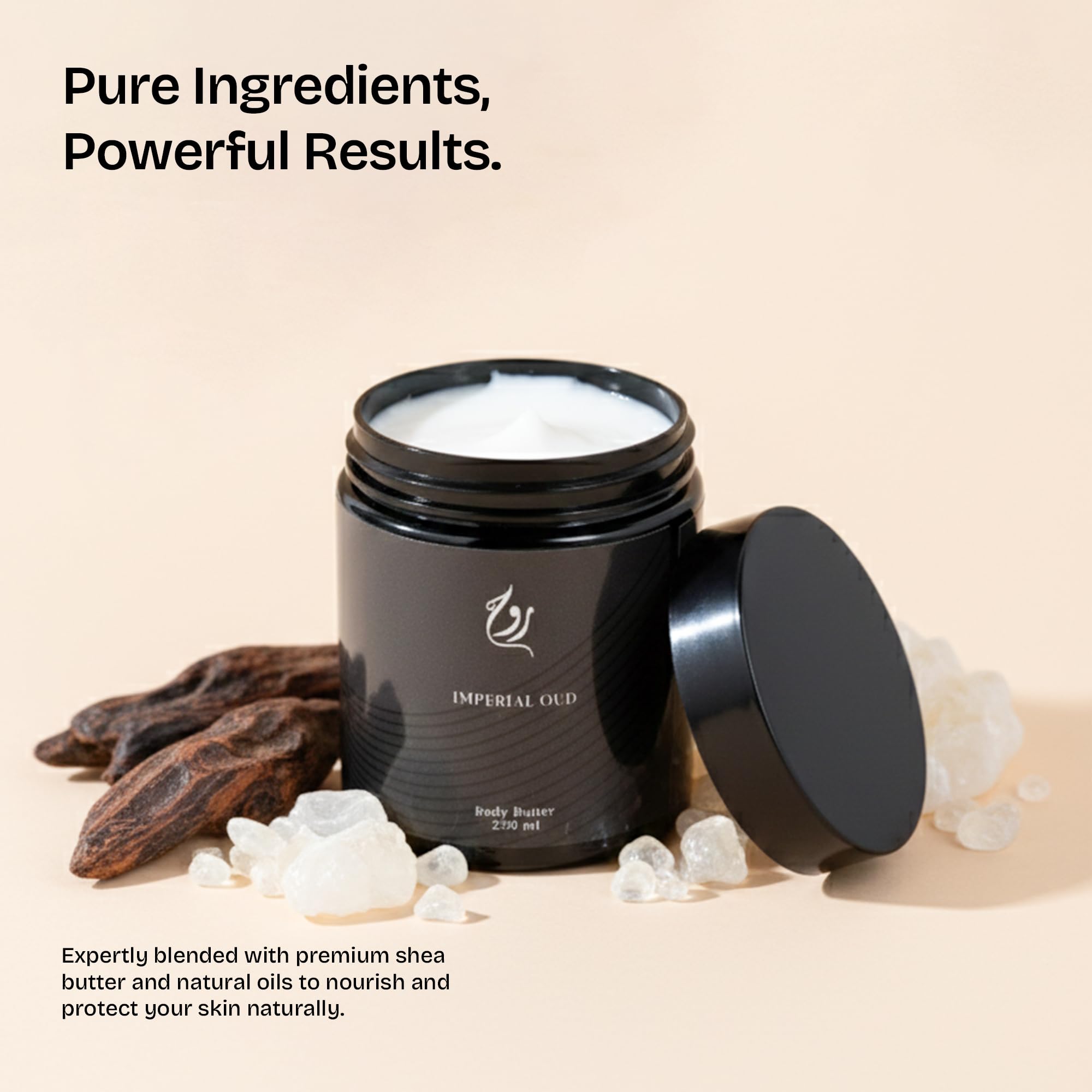 ROUH Amber Mirage Body Butter for Men and Women – Luxurious Moisturiser with Shea Butter and Oud, Amber, and Patchouli– Hydrating Skincare for Soft, Moisturised Skin – All Skin Types