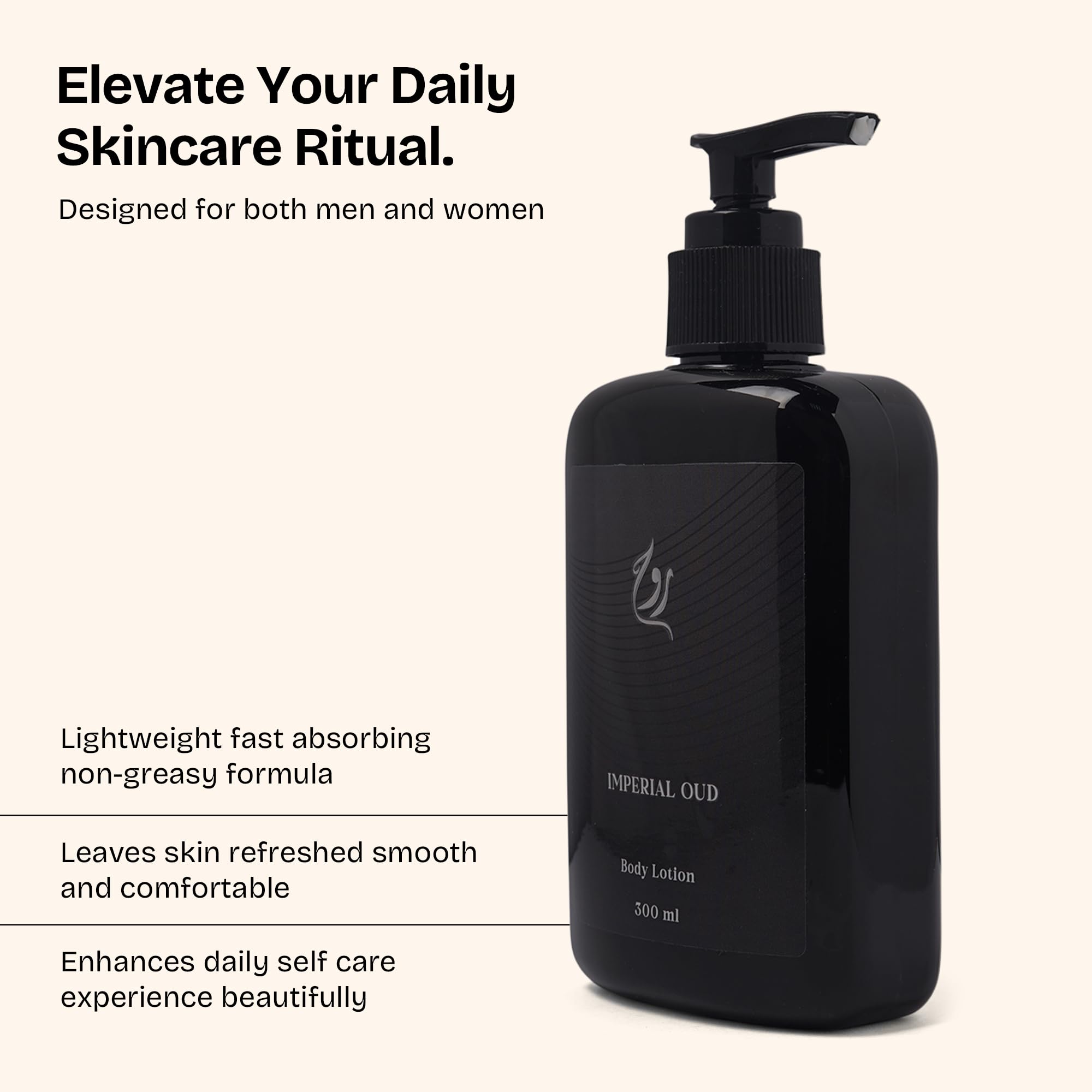 ROUH Imperial Oud Body & Hand Lotion 300ml – Luxury Unisex Moisturising Cream with Amber Notes – Deeply Hydrating, Non-Greasy Formula for Smooth, Soft & Radiant Skin