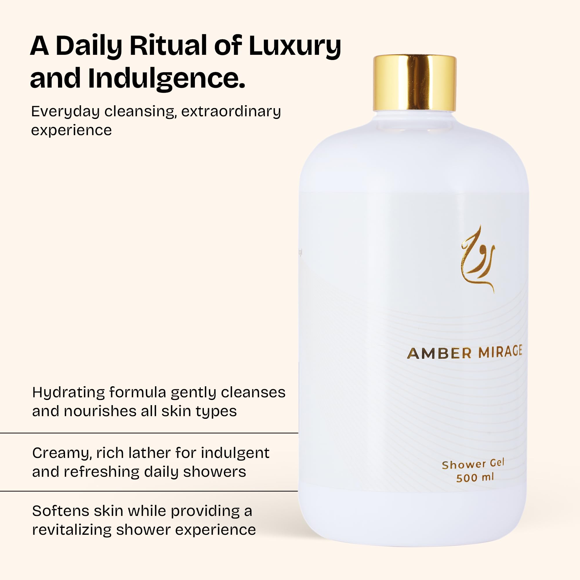 ROUH Amber Mirage Shower Gel – Luxury Body Wash for Men and Women with Long Lasting Arabian Oud, Amber & Patchouli Fragrance, Moisturising and Refreshing Cleanser for All Skin Types, 500ml